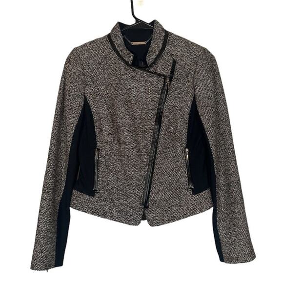 WHBM Gray & Black Tweed Long Sleeve Career Style Full Zip Jacket Women Sz 0 - Picture 1 of 13